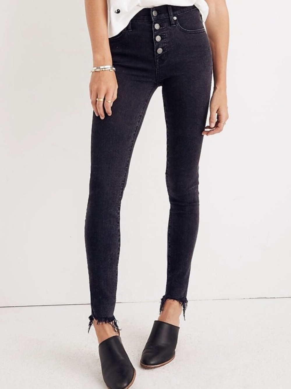 Madewell 9” High-Rise Skinny Jeans Black Button Fly Sz 25 🖤✨